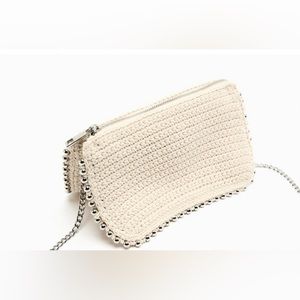 ZARA MACRAMÉ STUDDED CROSSBODY WALLET BAG NWOT